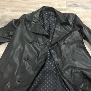 Faux leather belted pea coat